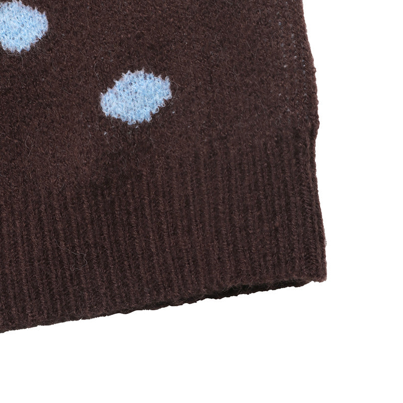 Polka Dot Knit Cardigan Button Front Long Sleeve Sweater