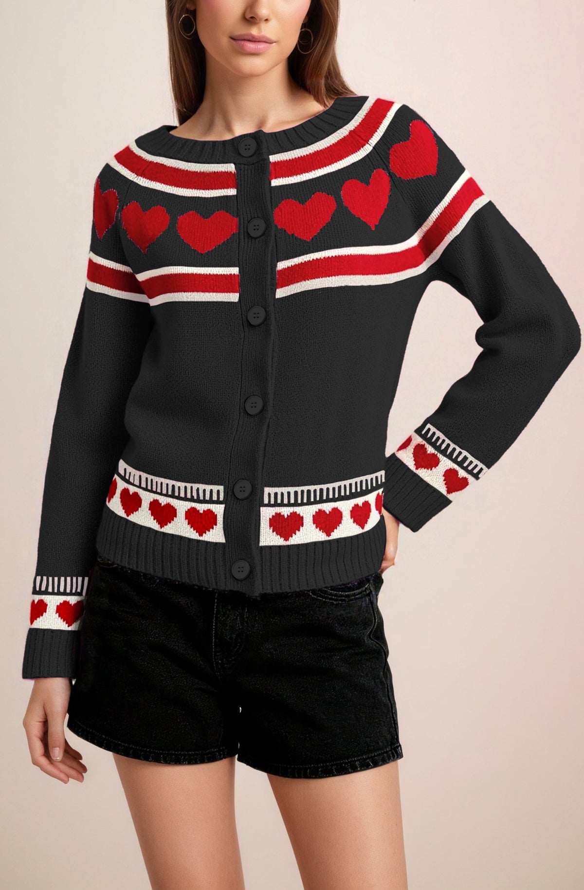 Women's Heart Cardigan Button Front Knit Sweater