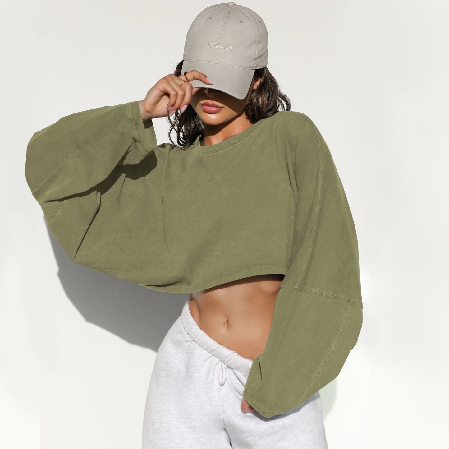 Cropped Crewneck Sweatshirt Women Long Sleeve Crop Top Tee
