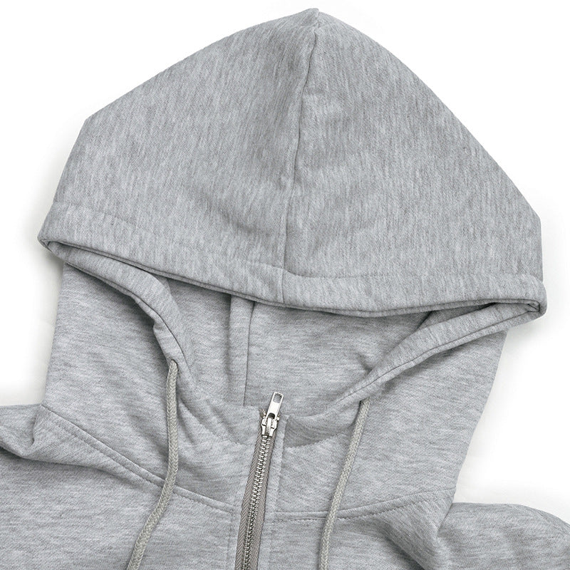 Zip Up Hoodies Rivet Long Sleeve Casual Solid Sweatshirts