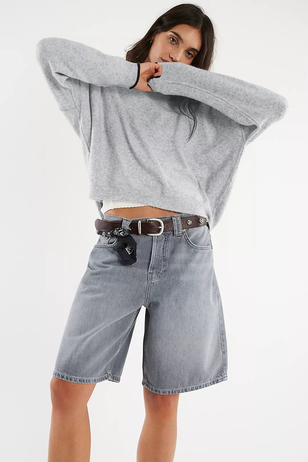 Colorblock Crewneck Knit Sweater, Loose Fit Winter Pullover