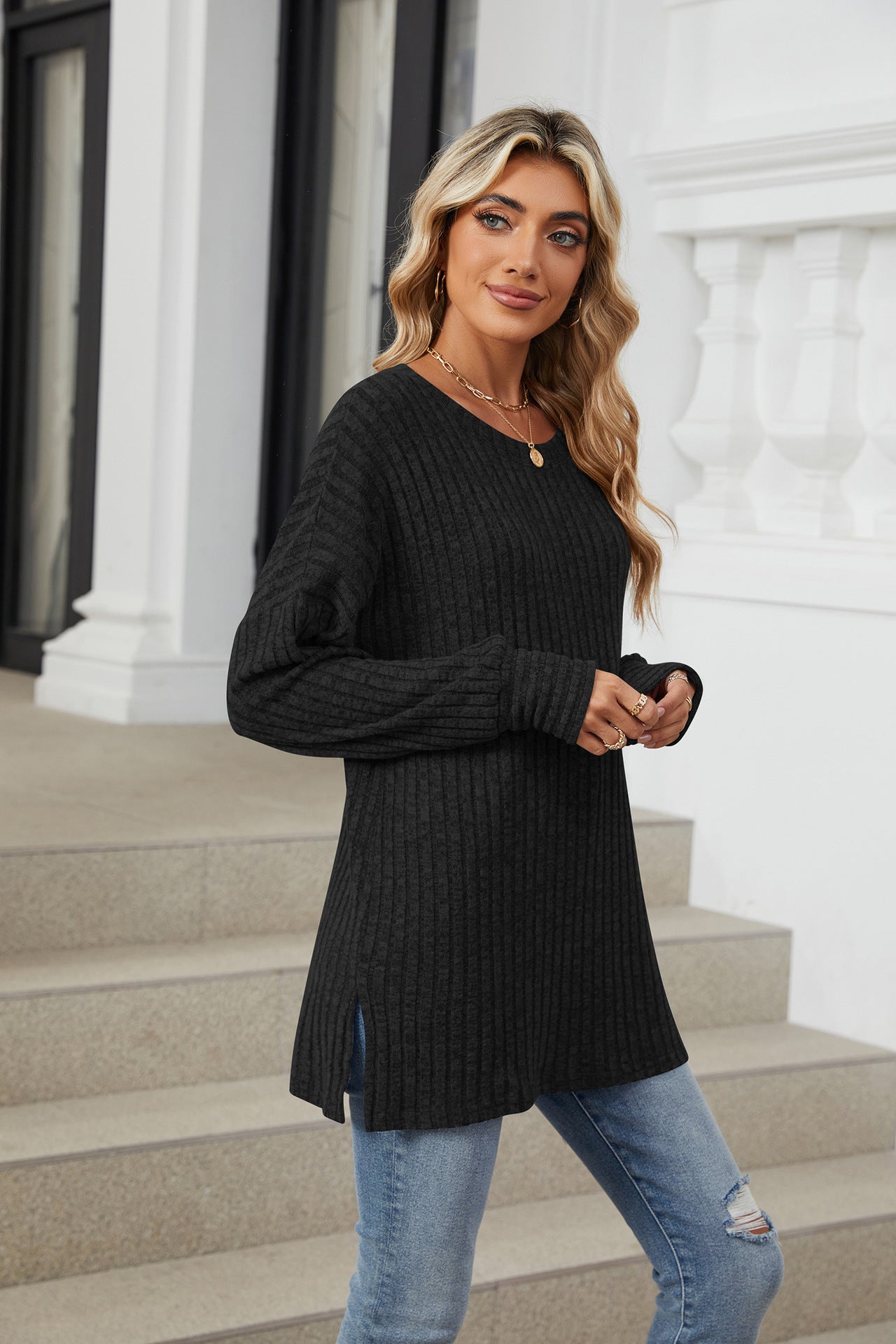 Long Sleeve Loose Crew Neck Pit Strip Grind