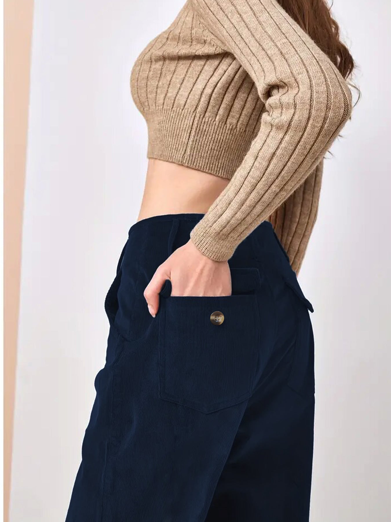 Velvet Straight Leg Pants High Waist Casual Long Trousers