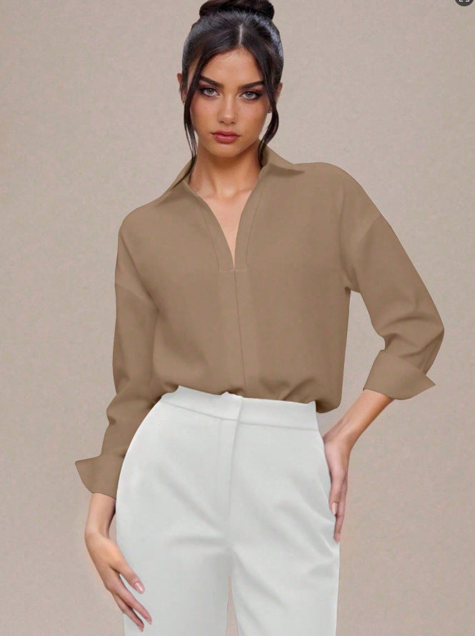 Solid Blouse Oversized Business Casual Collared Tunic