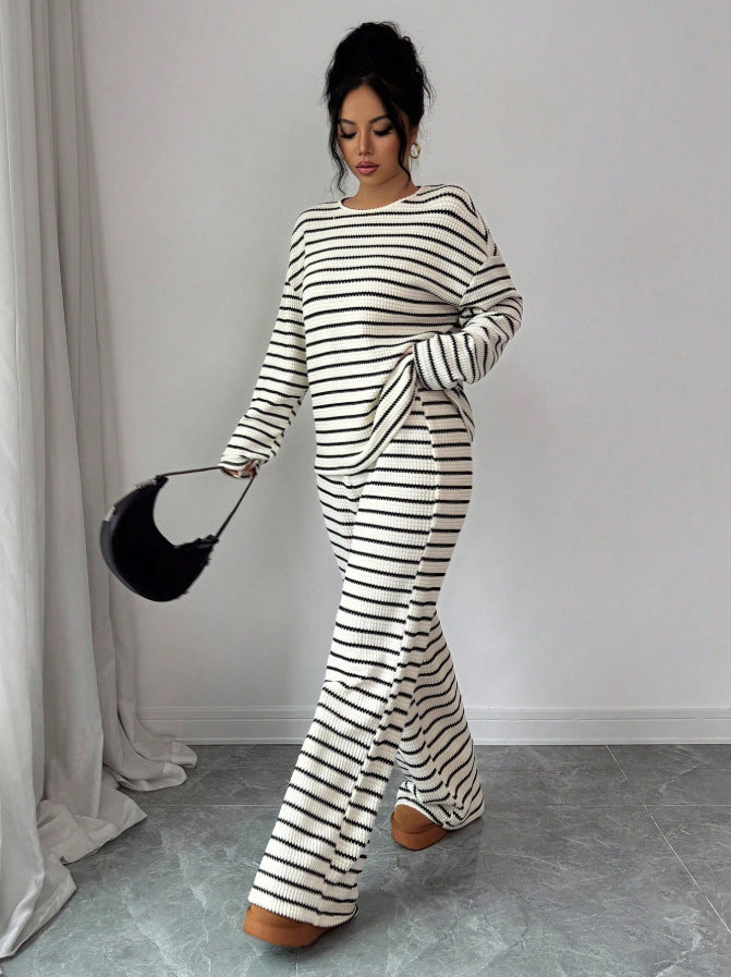 Striped Knit Jumpsuit Boutique Wide Leg Ribbed Loungewear