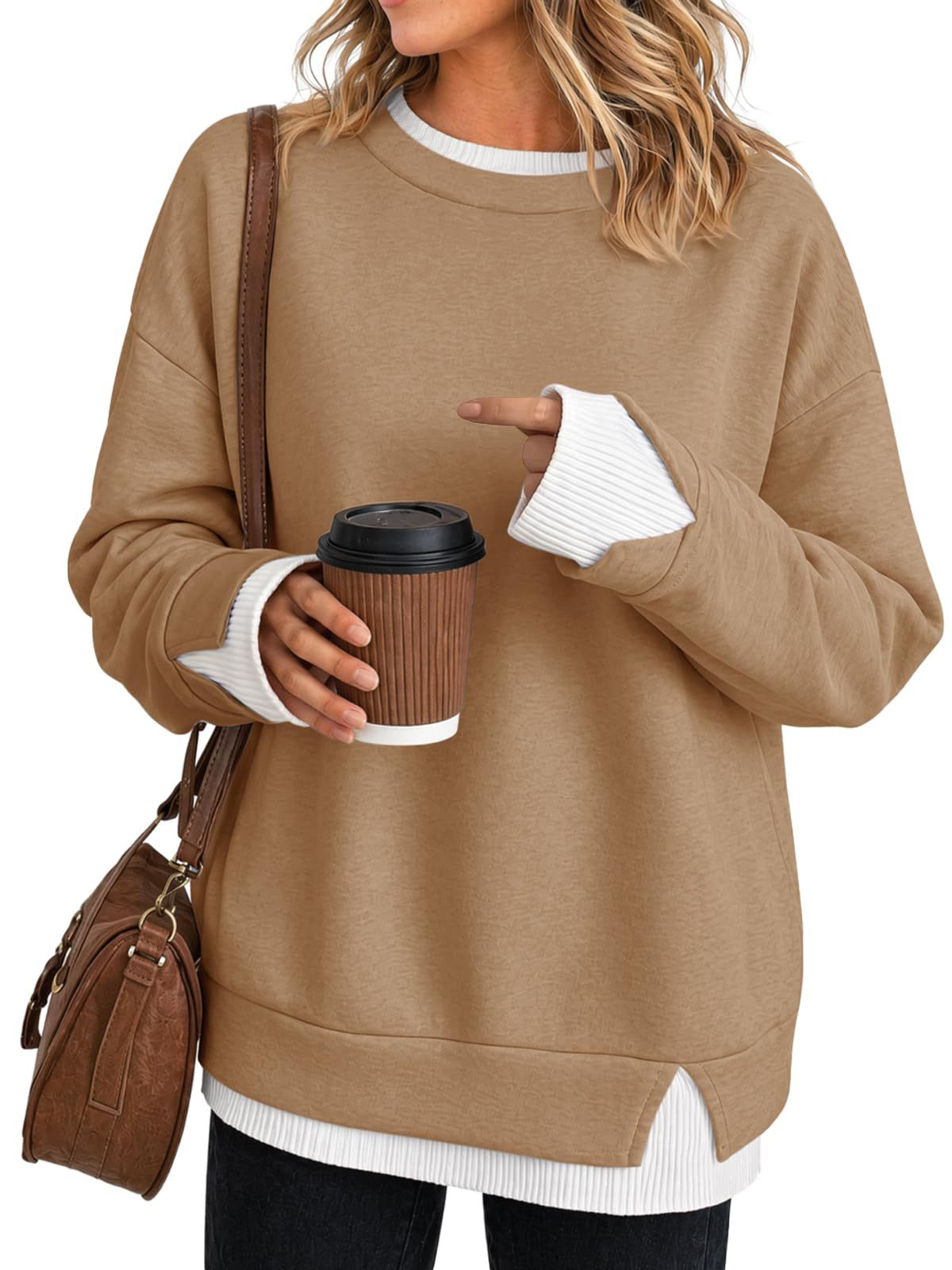 Women's Oversized Layered Crewneck Sweatshirt Pullover