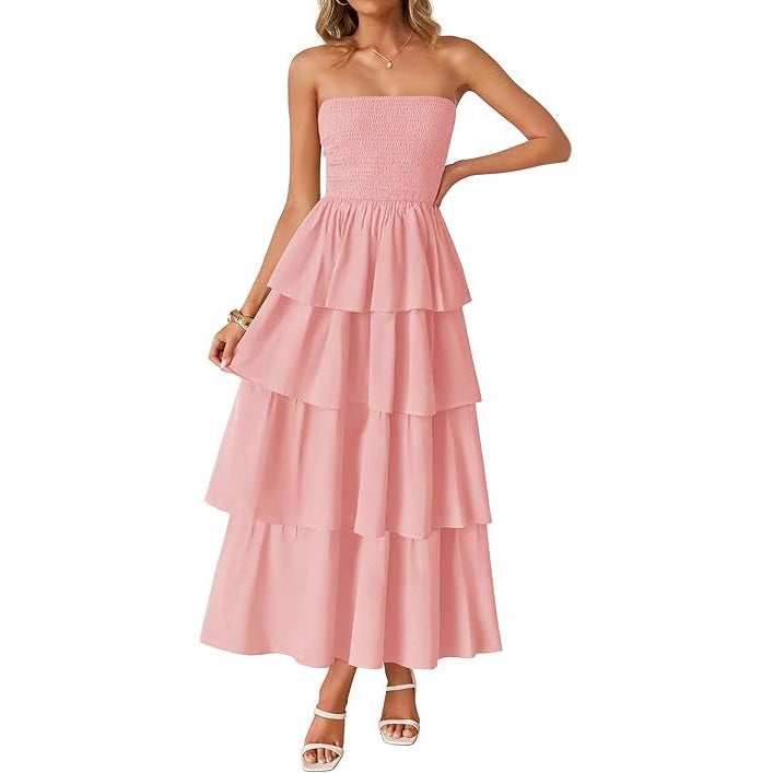 Strapless Smocked Tiered Maxi Dress for Summer Parties