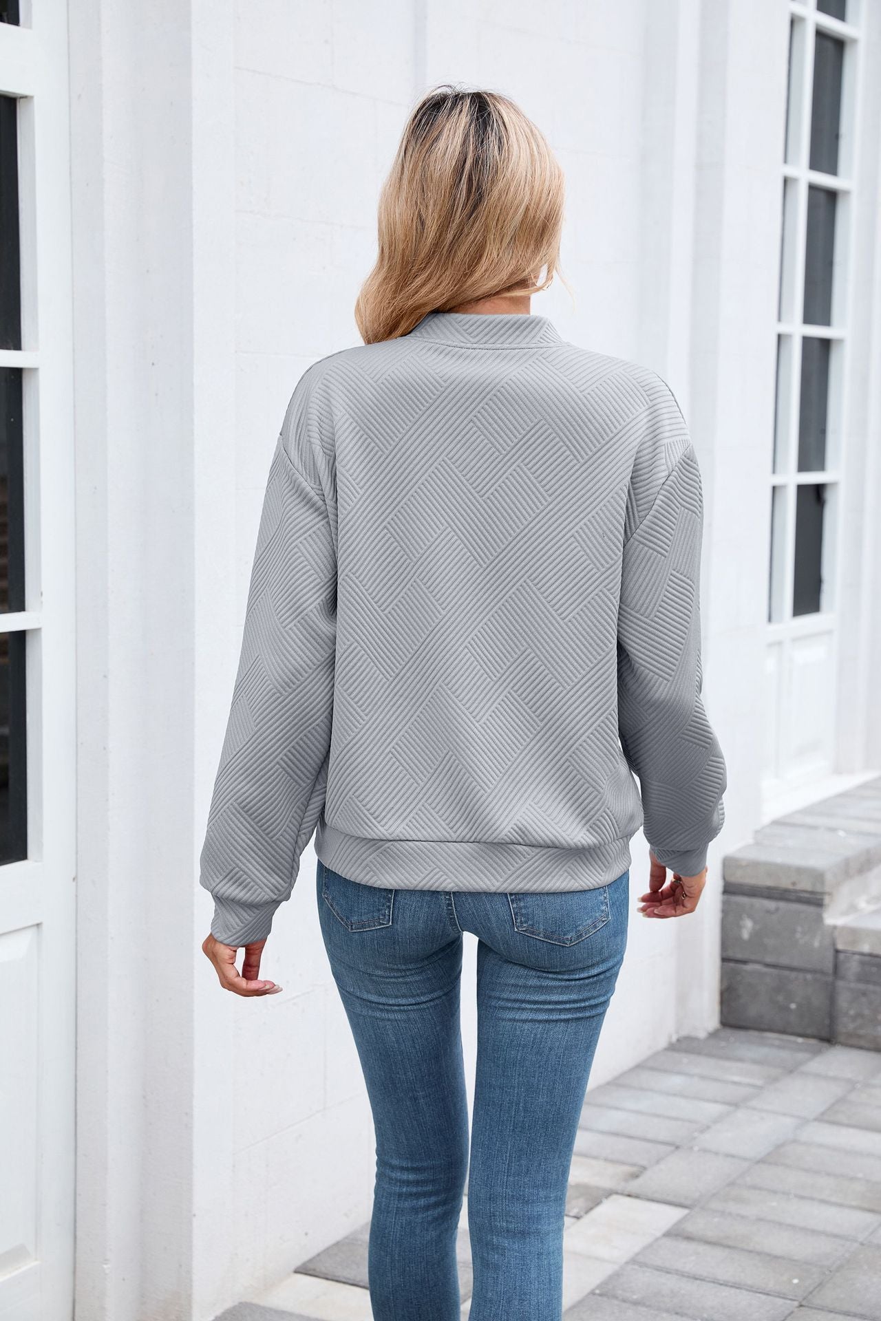 Quilted Zip-Up Bomber Jacket | Casual Long Sleeve Sweatshirt