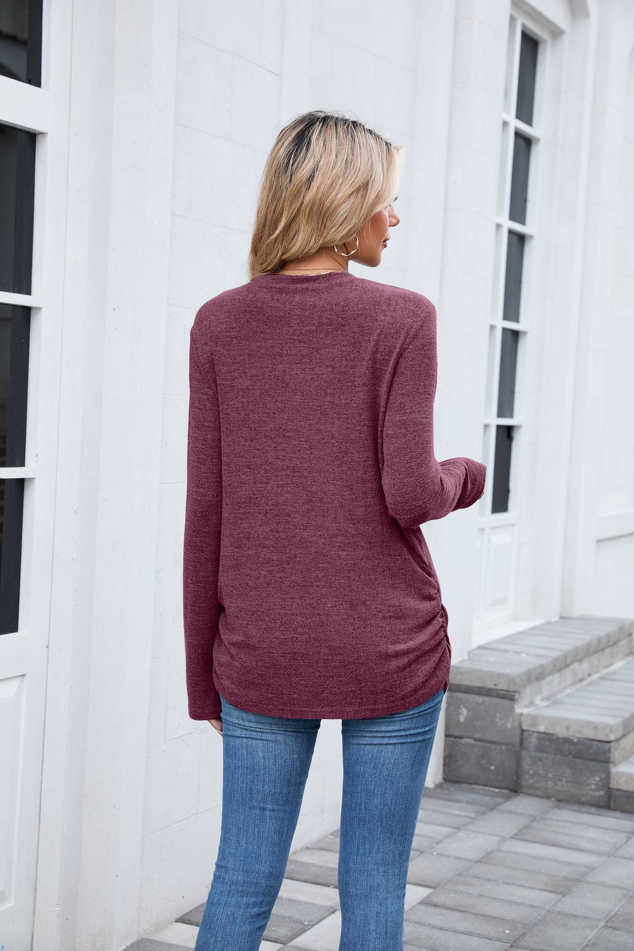 Soft Long Sleeve Round Neck Tunic Top | Loose Fit Casual Shirt for Women