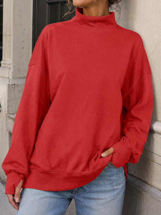Mock Neck Oversized Womens Sweatshirt Solid Pullover Top