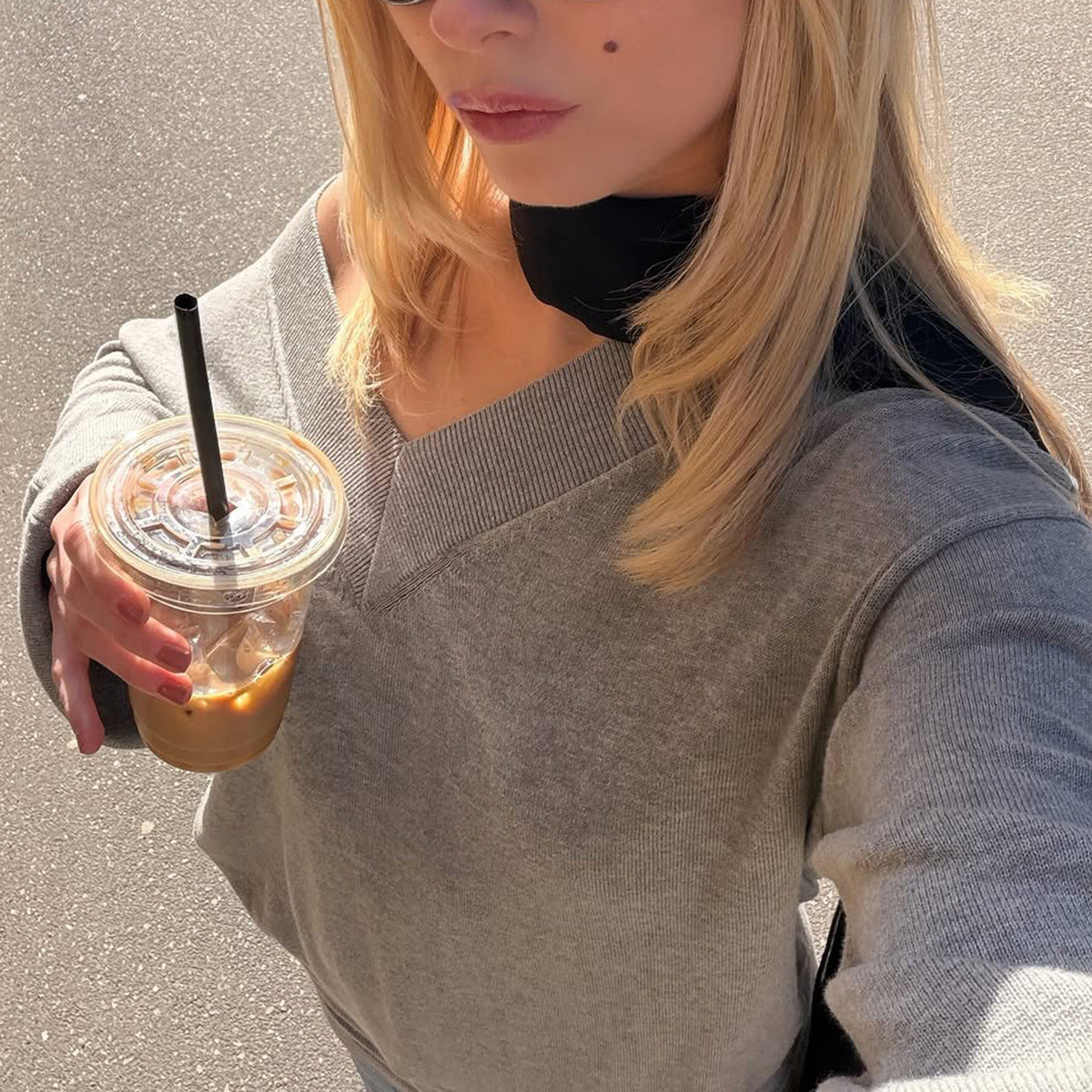 Oversized V-Neck Drop Shoulder Balloon Sleeve Knit Sweater