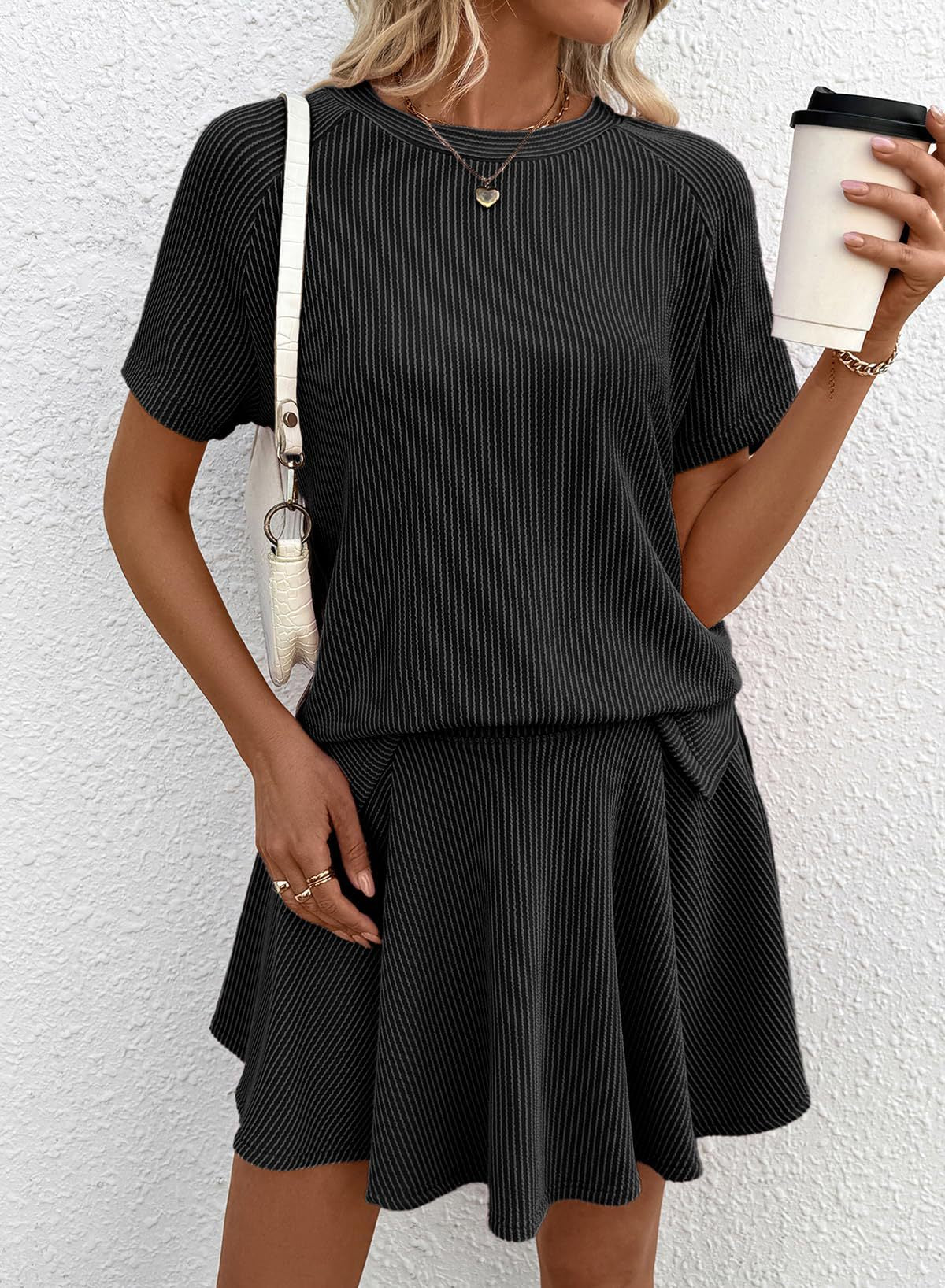 Textured Knit Matching Skirt Set Casual Lounge