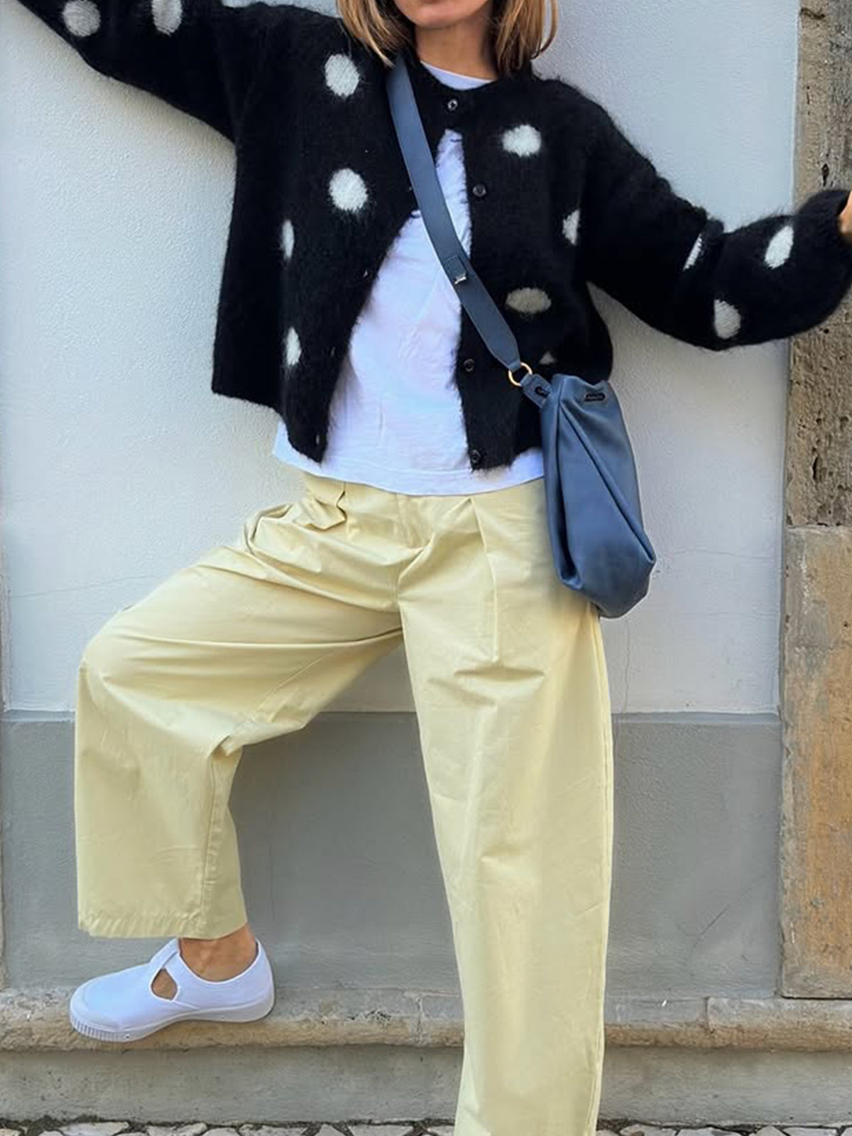 Women's Fuzzy Polka Dot Oversized Button Front Cardigan