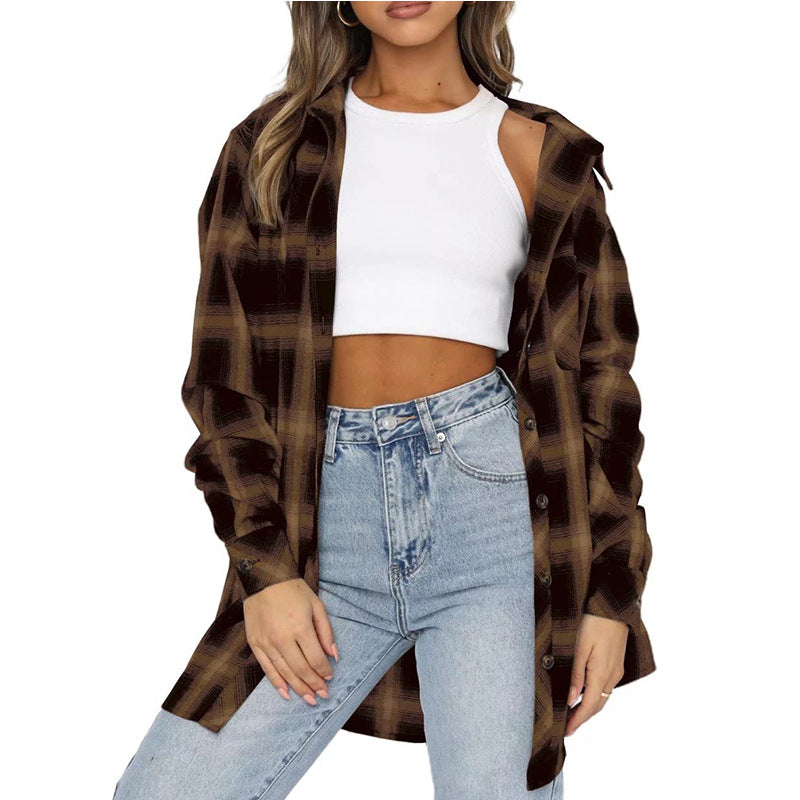 Plaid Flannel Shirt Jacket Oversized Button Up Shacket