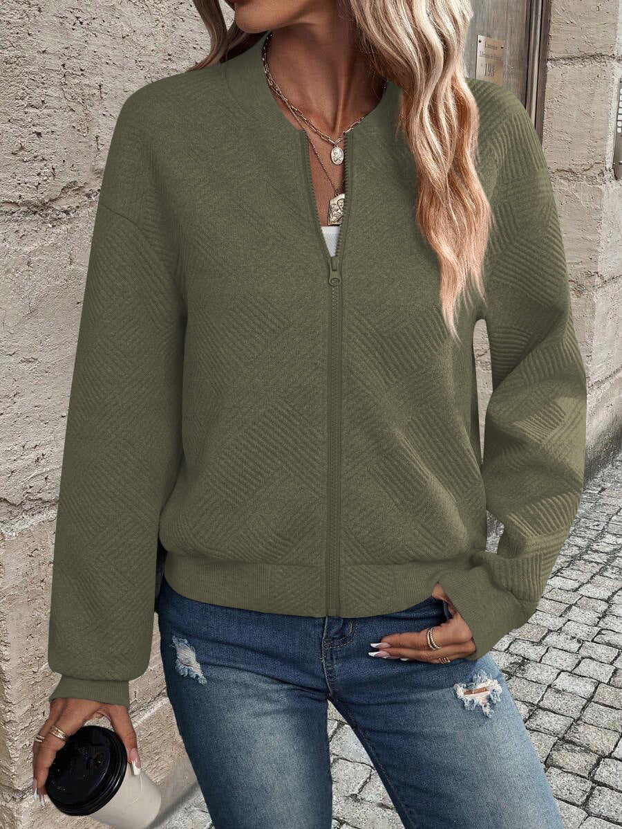 Geometric Textured Bomber Jacket with Pockets