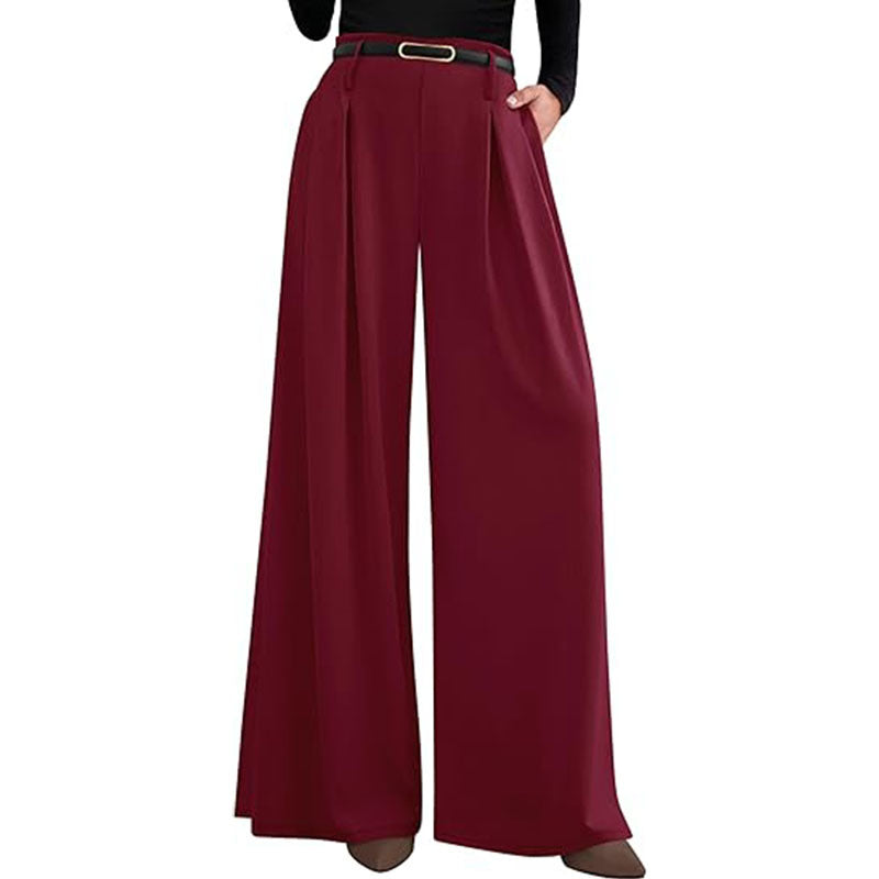 High Waist Wide Leg Flowing Work Trousers for Women