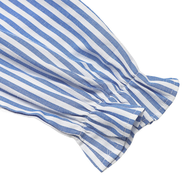 Blue Vertical Stripe Mini Dress with Half Sleeves