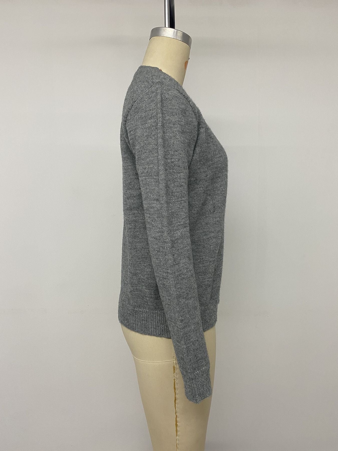 Color Button Knit Cardigan Crew Neck Long Sleeve Sweater