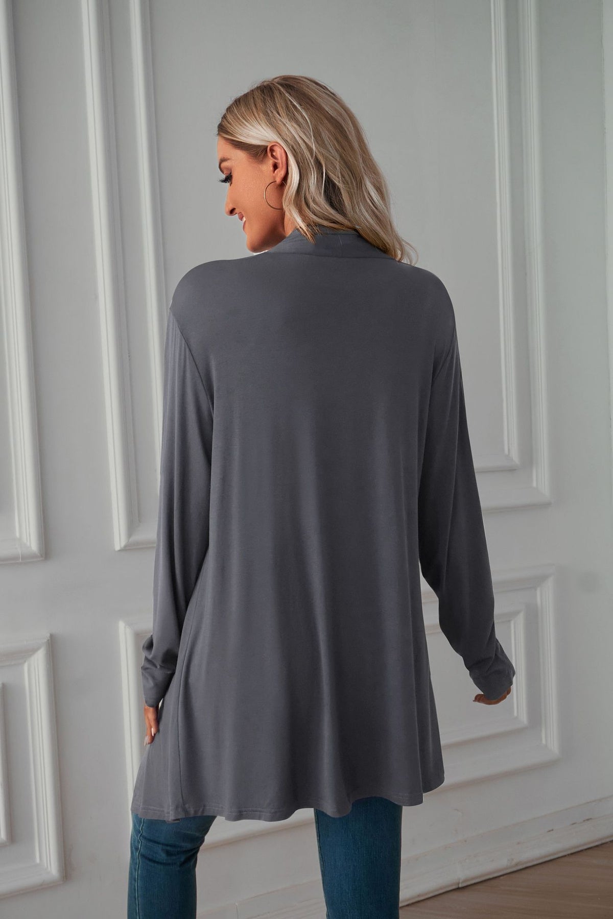 Women's Lightweight Solid Open Front Long Cardigan