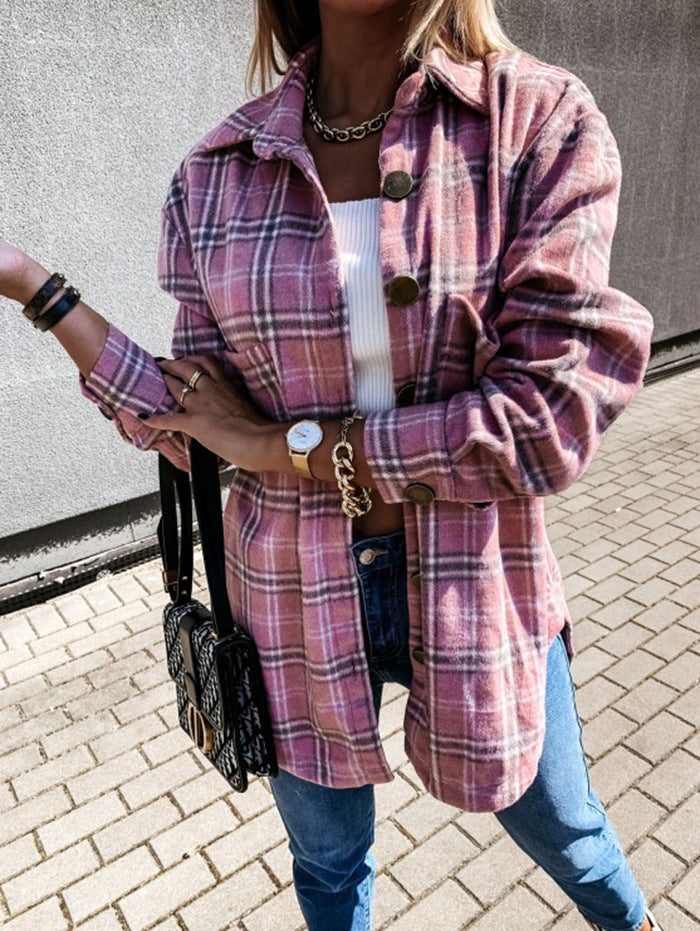 Plaid Shacket Button Front Oversized Longline Fit