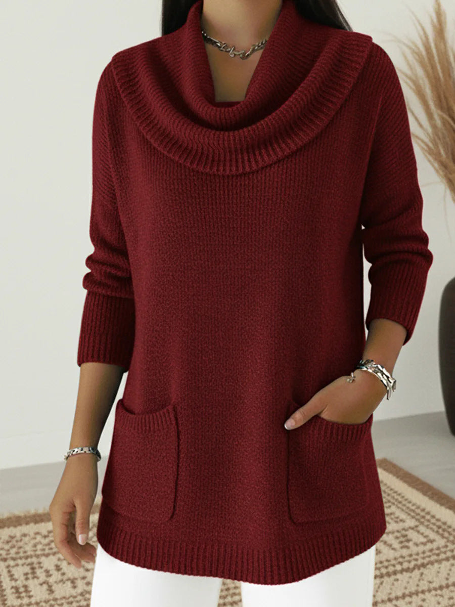 Tunic Sweater Cowl Neck Long Sleeve Top with Pockets