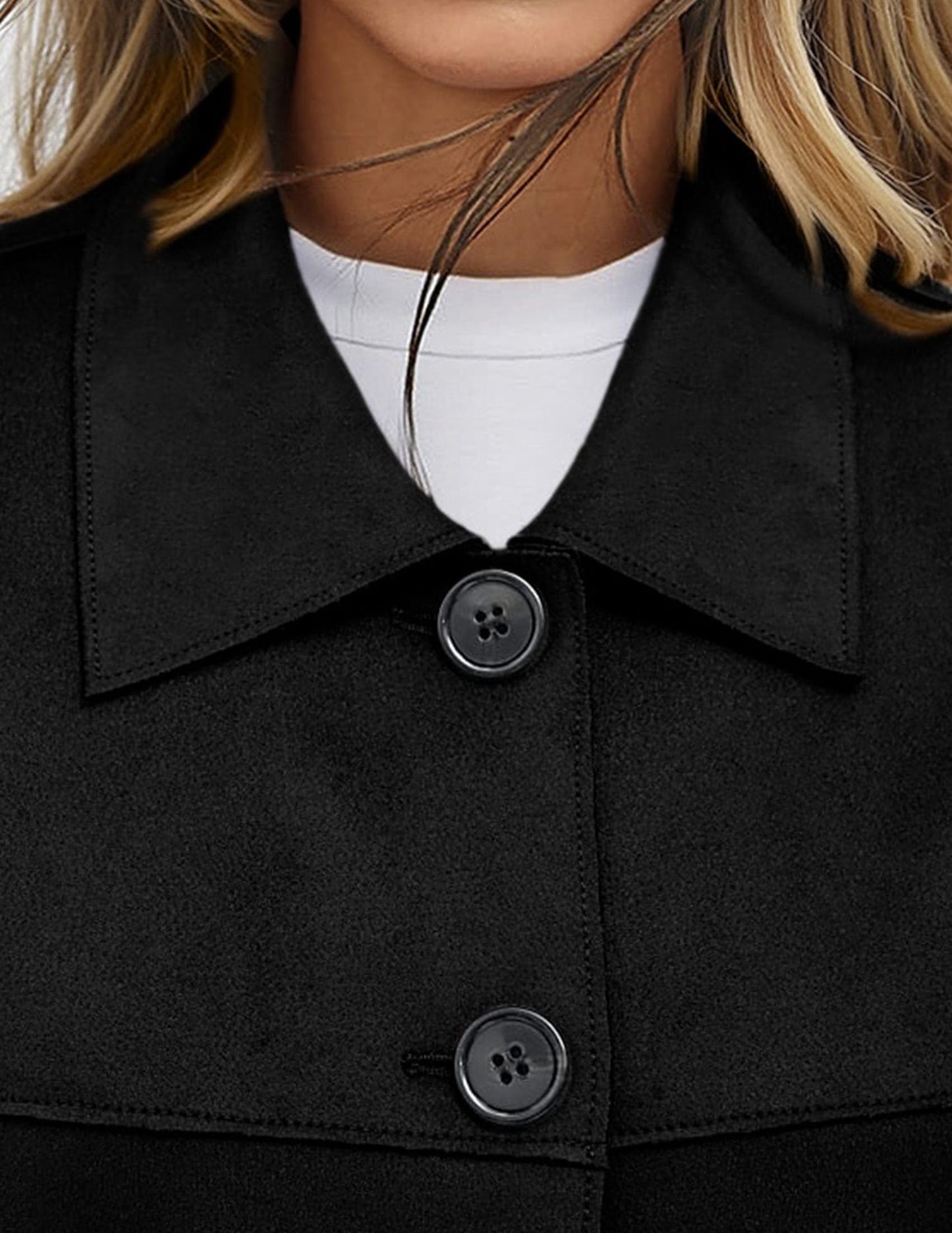 Solid Suede Jacket Western Cropped Button Front