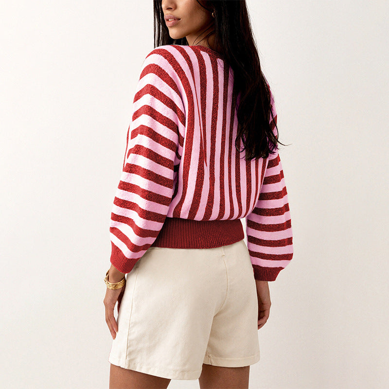 Women's Oversized Striped Crew Neck Sweater