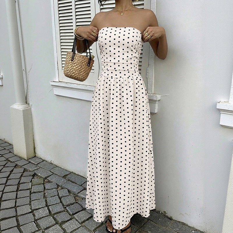 Women’s Strapless Polka Dot High Waist Maxi Dress