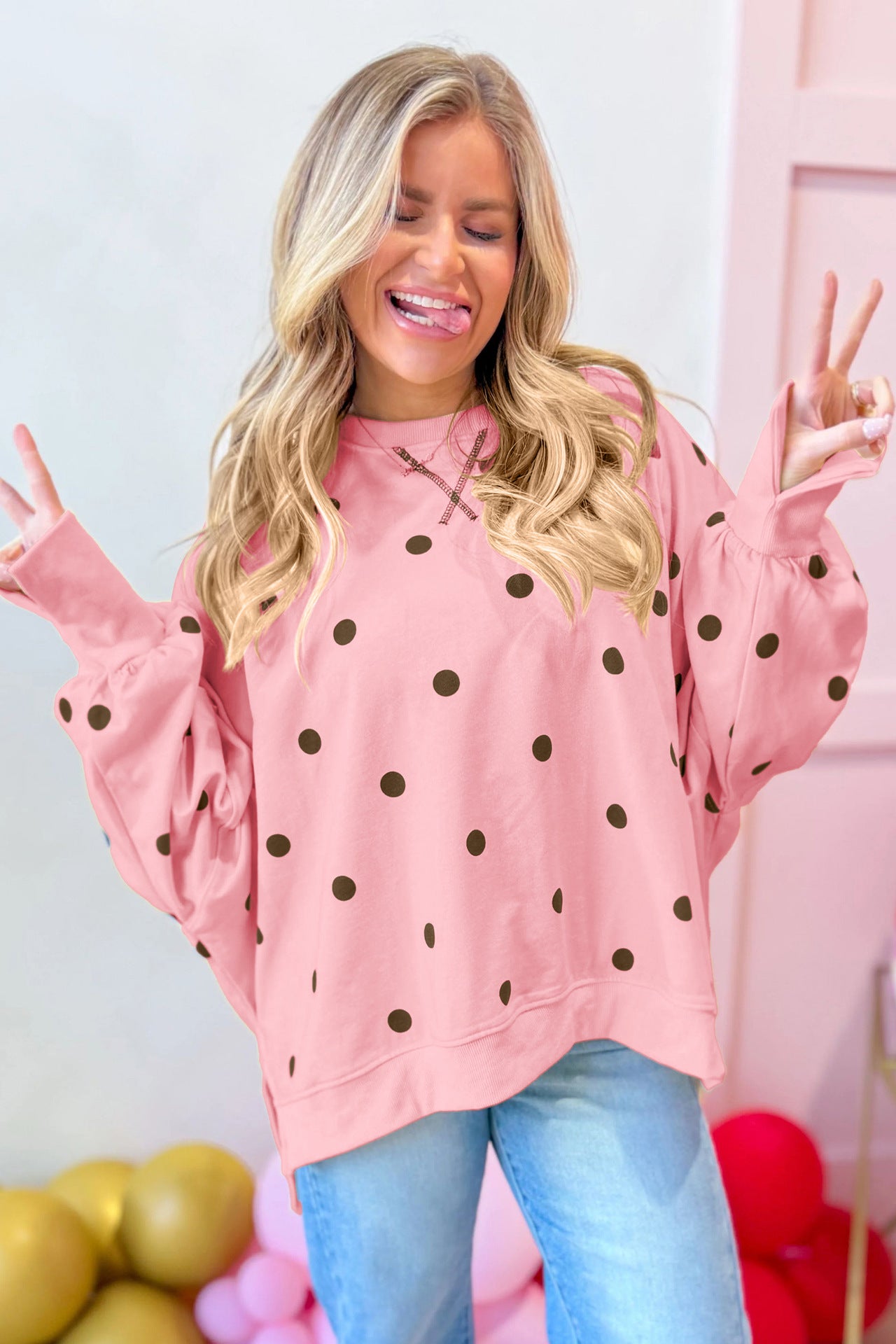 Custom Polka Dot Oversized Sweatshirt Womens Casual Pullover