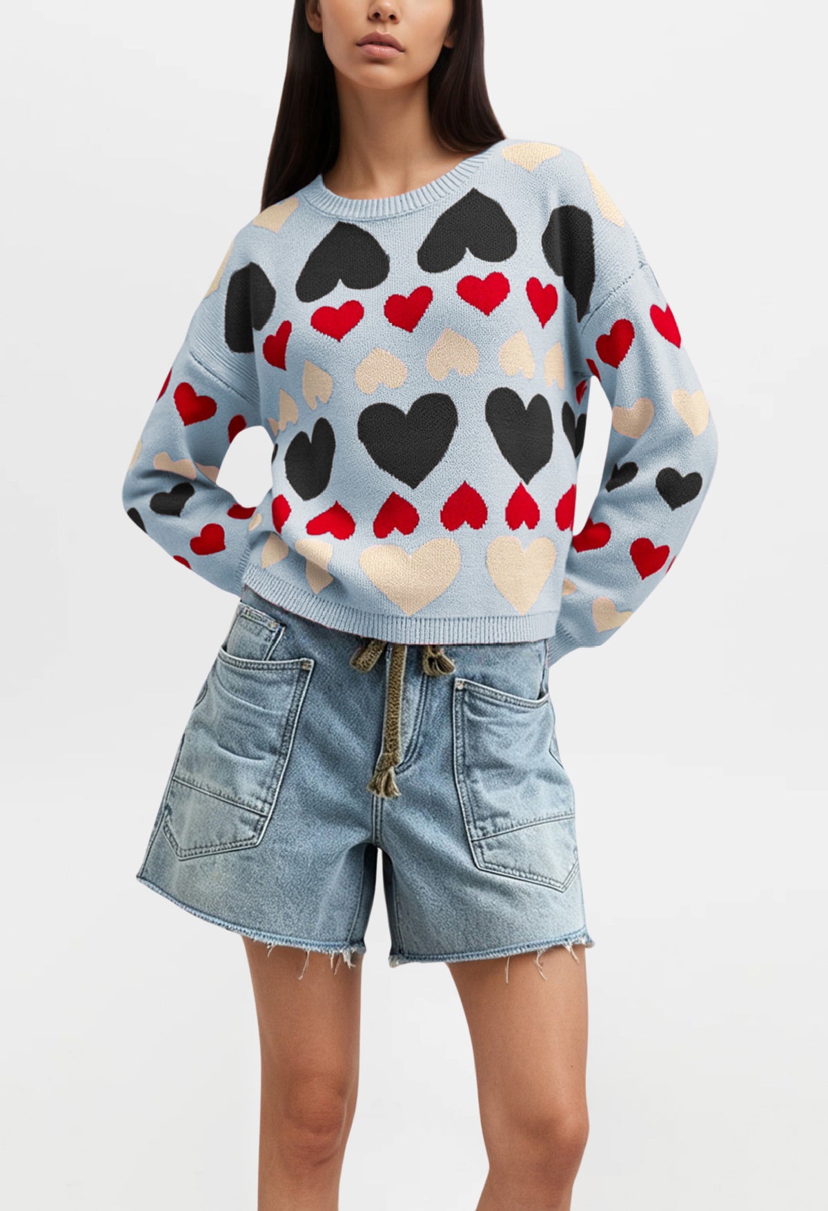 Women's Oversized Colorblock Heart Knit Sweater