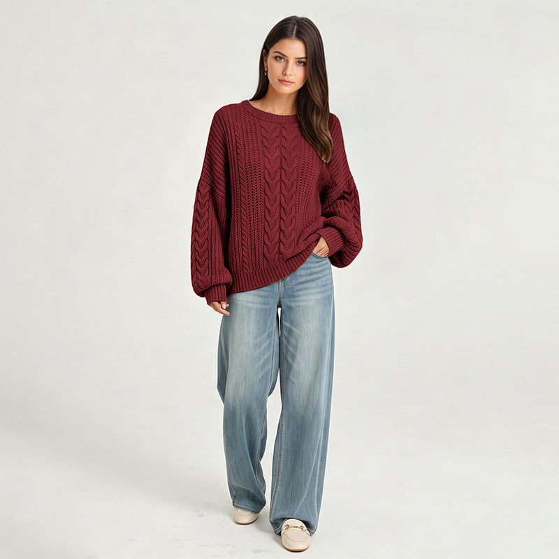 Women's Oversized Cable Knit Crew Neck Sweater