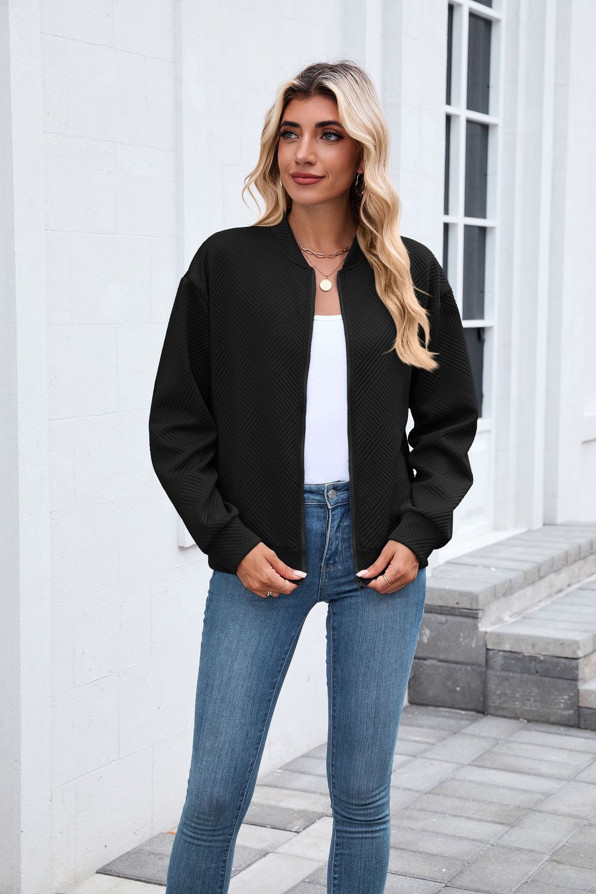 Women's Oversized Quilted Zip-Up Bomber Jacket