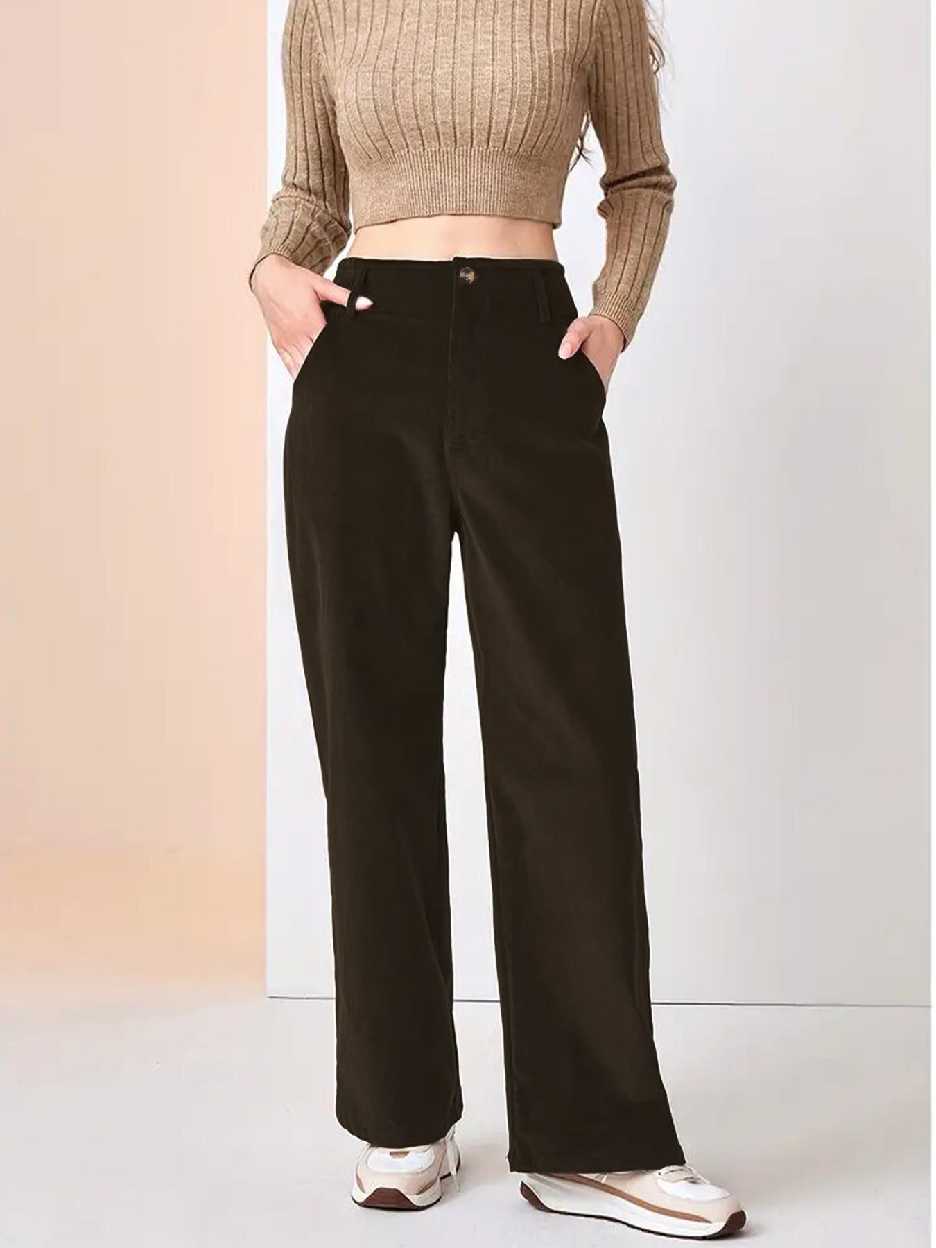 Velvet Straight Leg Pants High Waist Casual Long Trousers