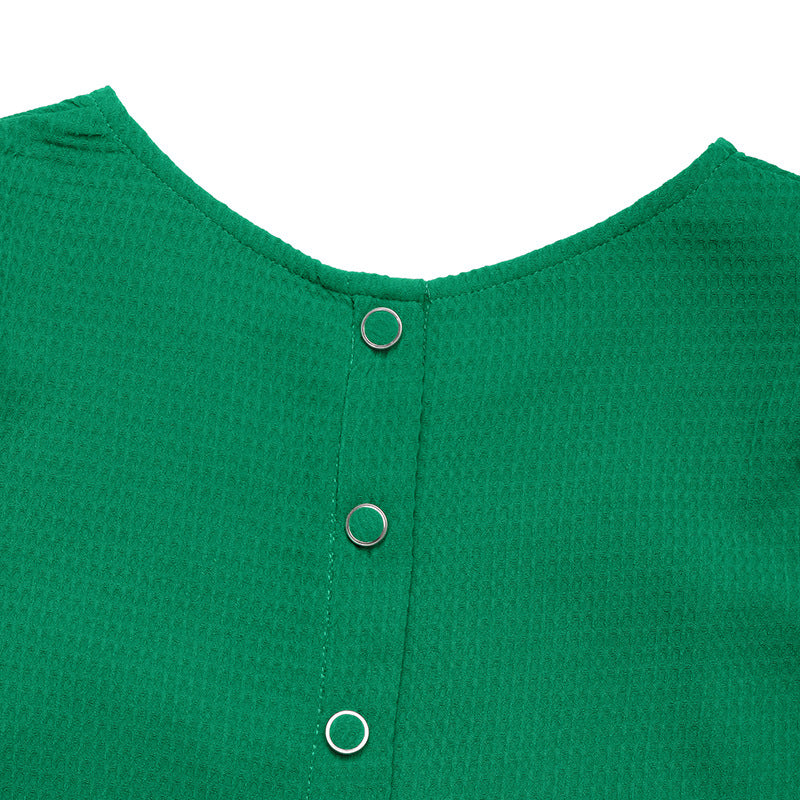 Green Ruffle Shoulder Textured Long Sleeve Blouse