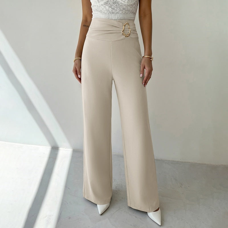 Solid Linen Blend Pants Wide Leg High Waist Chic