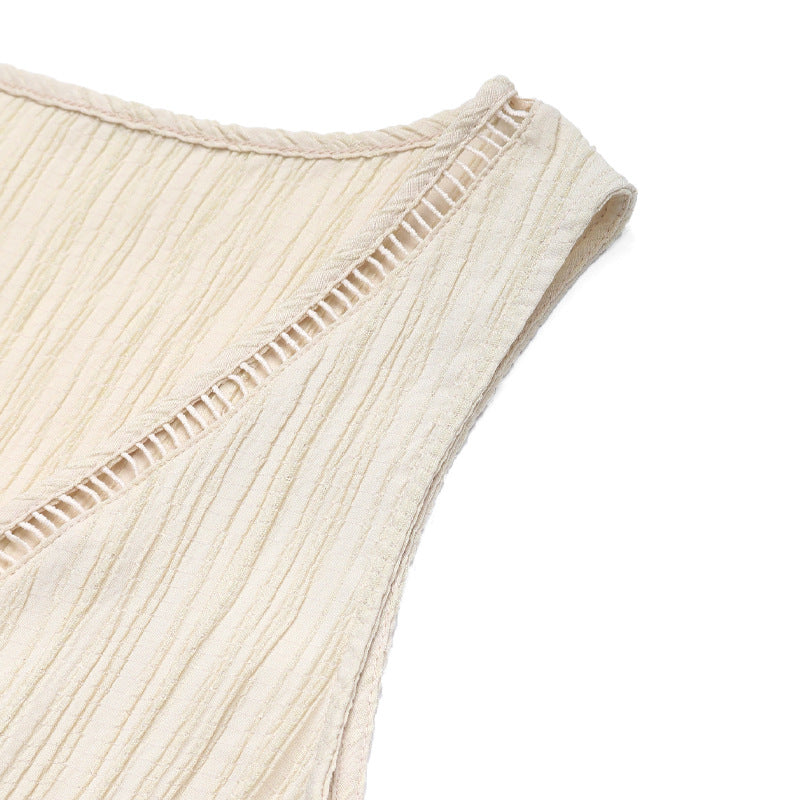 Textured Sleeveless Midi Dress Casual Flowy Vacation Look