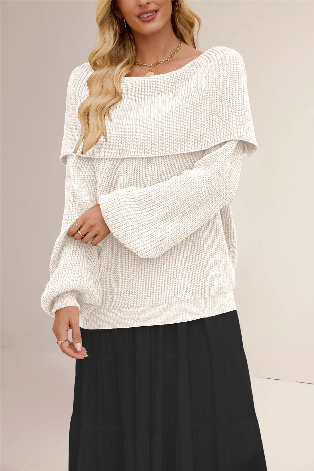 Off Shoulder Knit Pullover Sweater | Loose Fit Fall Top