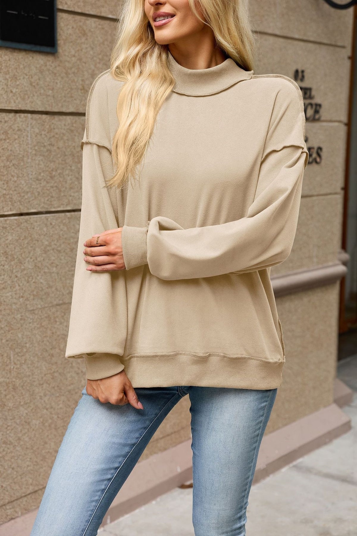 Women's Oversized Mock Neck Long Sleeve Tunic Sweatshirt