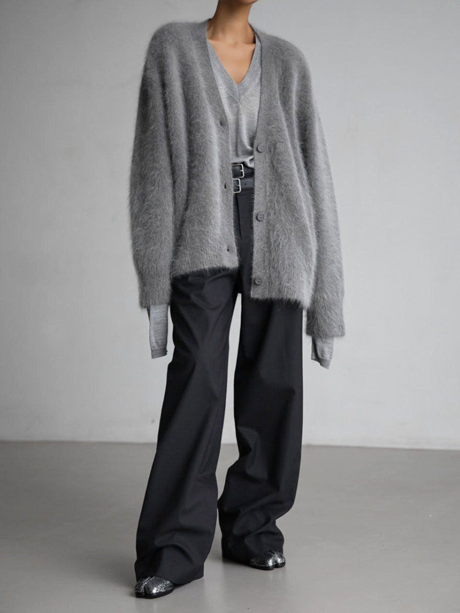 Fuzzy Cardigan Sweater, Oversized Button-Front Knit