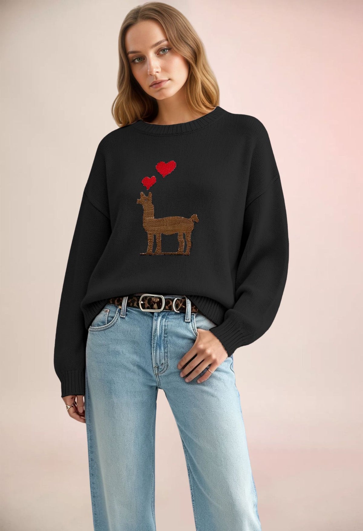 Women's Llama Heart Crewneck Sweater Valentine