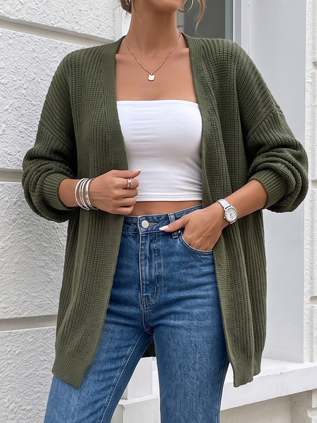 Women's Oversized Chunky Knit Open Front Cardigan Sweater