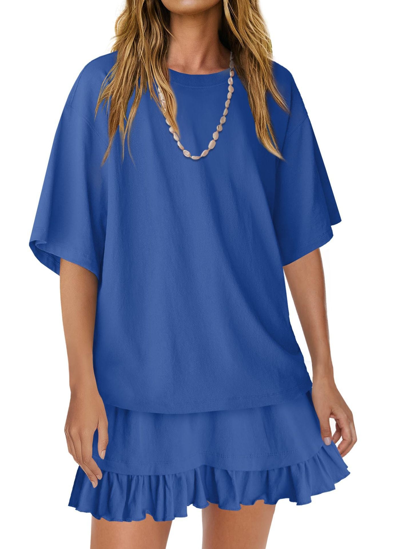 Casual Short Sleeve Top and Ruffle Mini Skirt 2-Piece Set