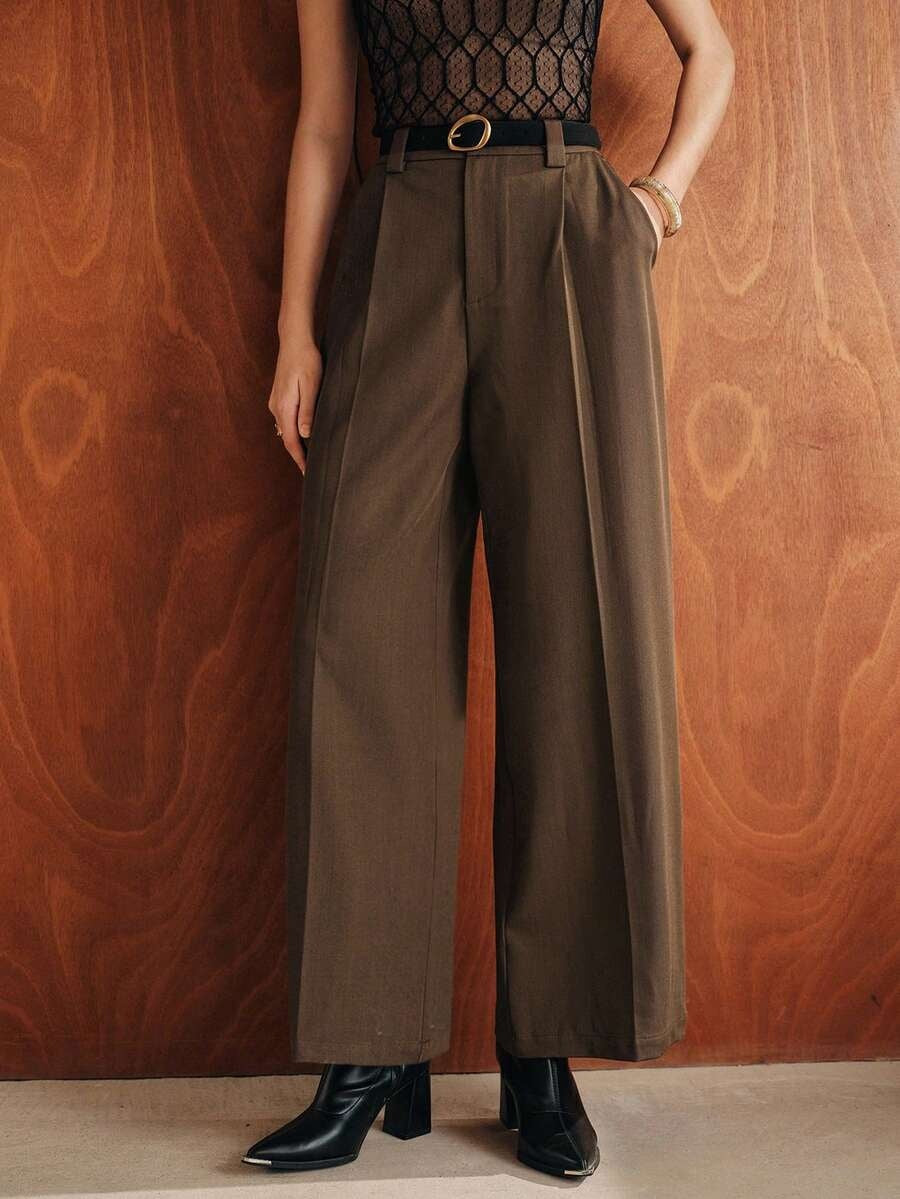 Women's High Waist Pleated Wide Leg Dress Pants