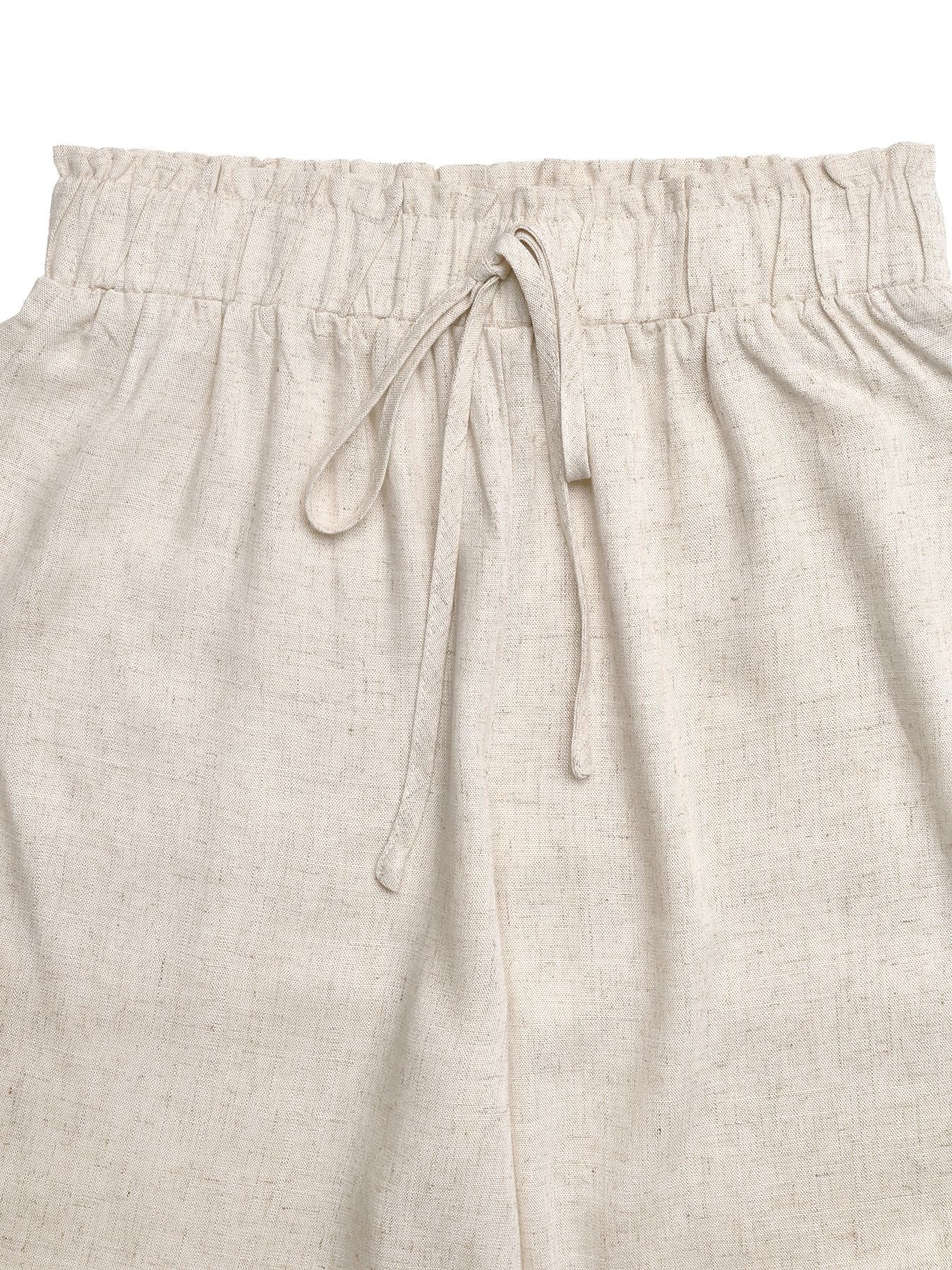 Solid Linen Pants Casual Drawstring Wide Leg Lace Trim