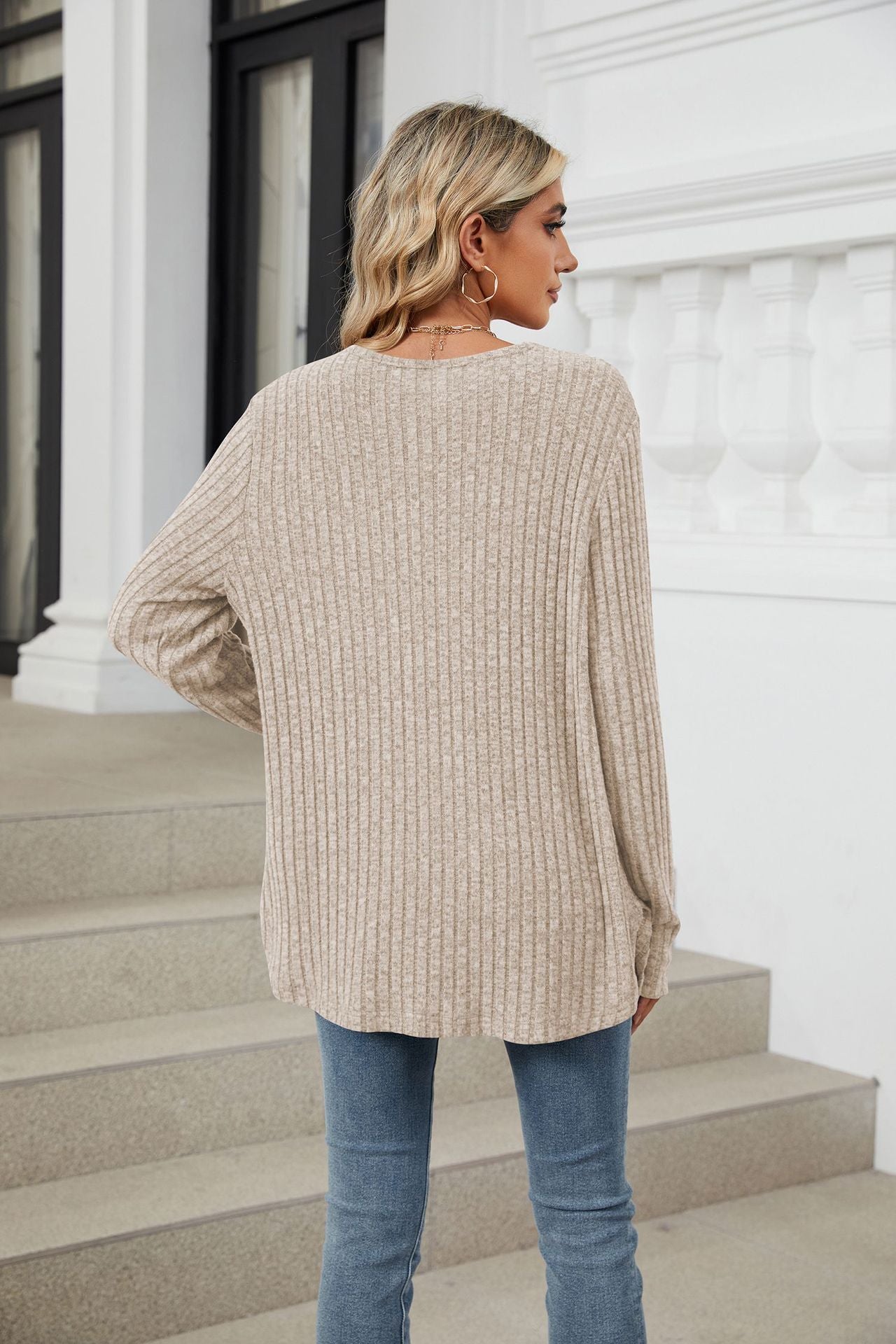 Solid Color Long Sleeve Button Cardigan Knitted