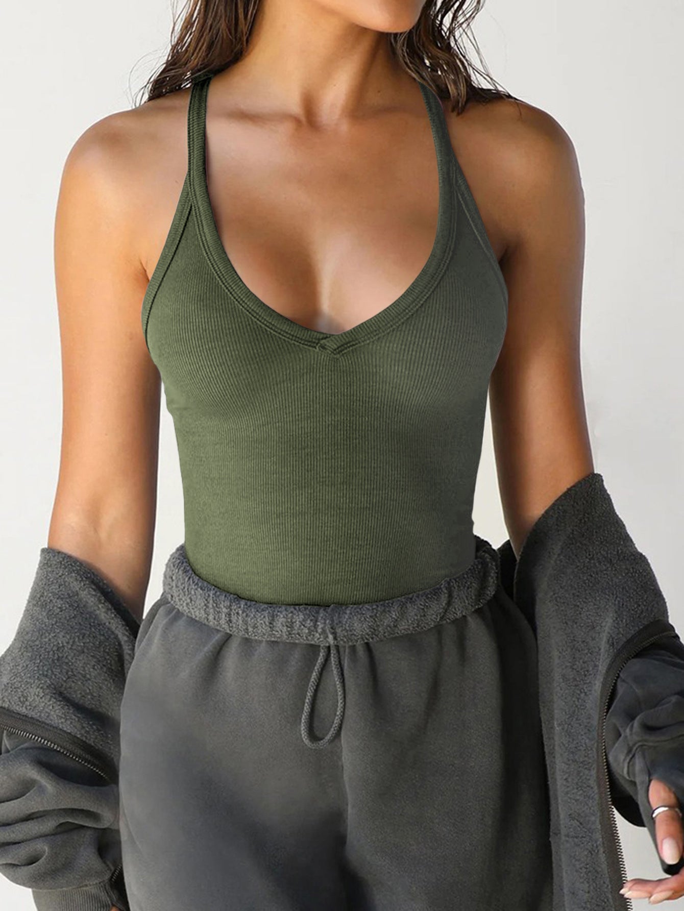 Y2K Ribbed Knit Fitted Cami Tank Top for Women