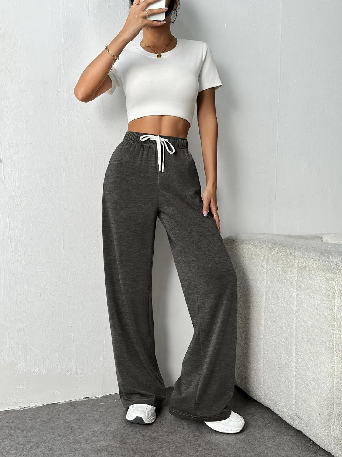 Wide Leg Sweatpants High Waisted Drawstring Lounge Pants