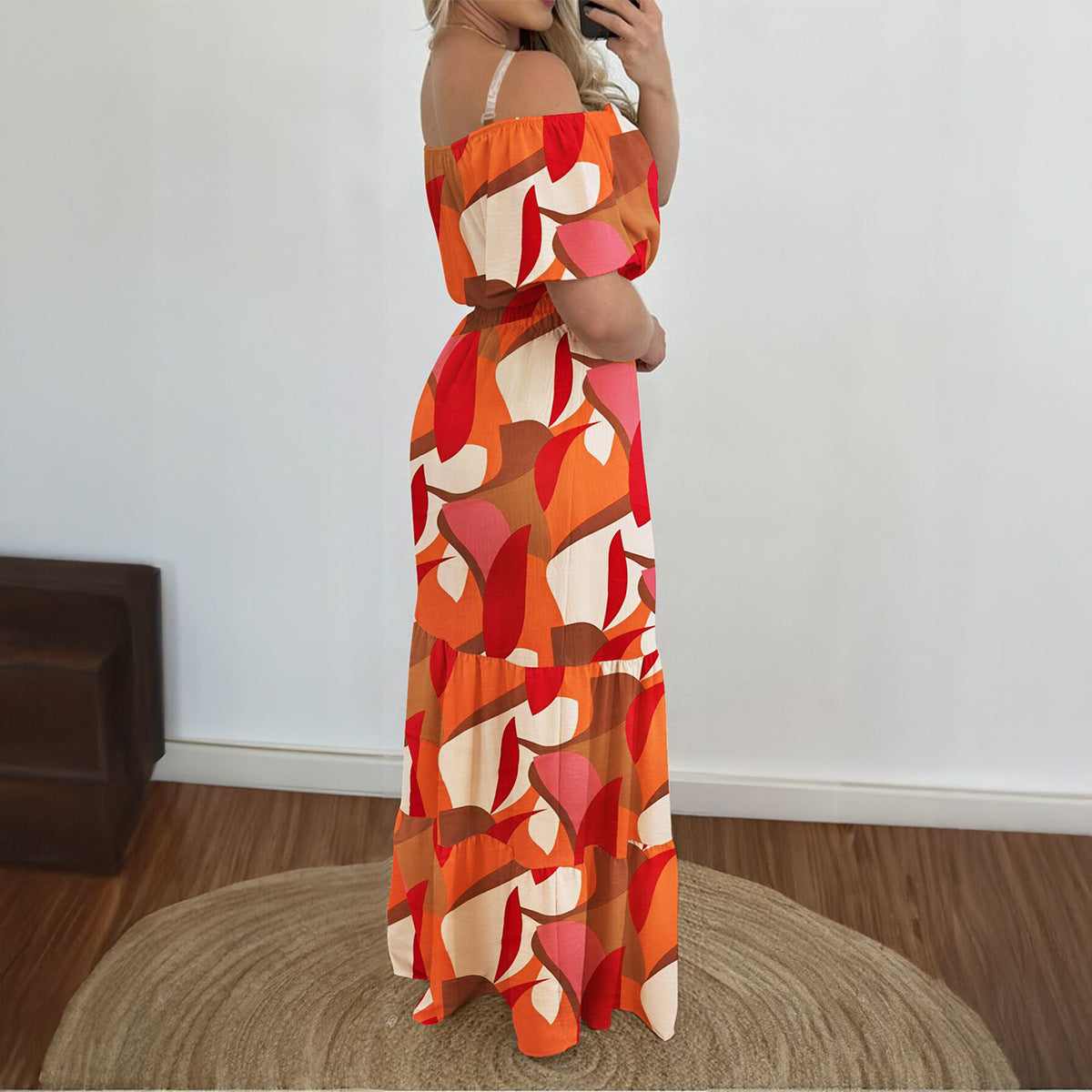 Waist One-shoulder Short Sleeve Dress For Women