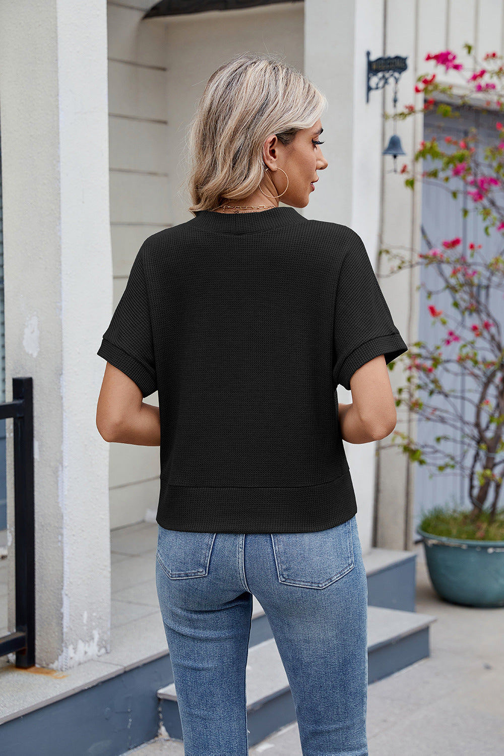 Button Short Sleeve Top Cardigan V-Neck