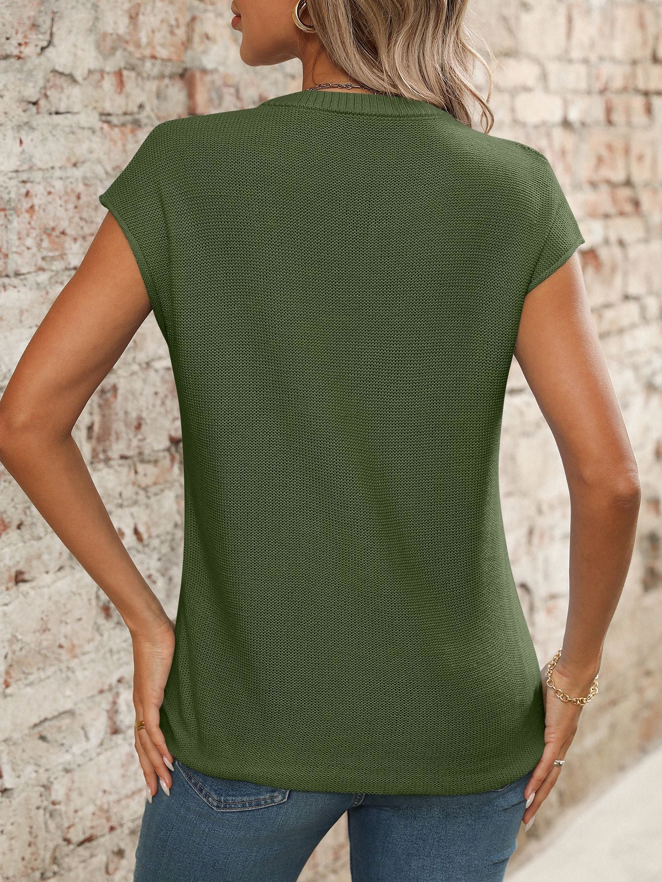 Women's V-Neck Top Knit Chunky Needle Casual Sweater